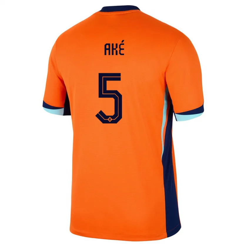 Danxen Homme Maillot Pays-Bas Nathan Ake #5 Orange Tenues Domicile 24-26 T-Shirt