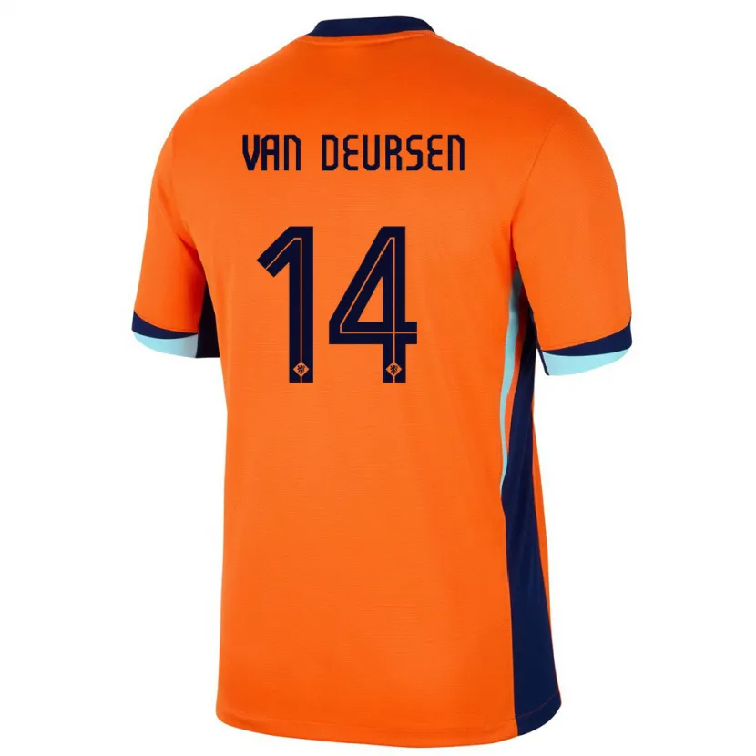 Danxen Homme Maillot Pays-Bas Eva Van Deursen #14 Orange Tenues Domicile 24-26 T-Shirt