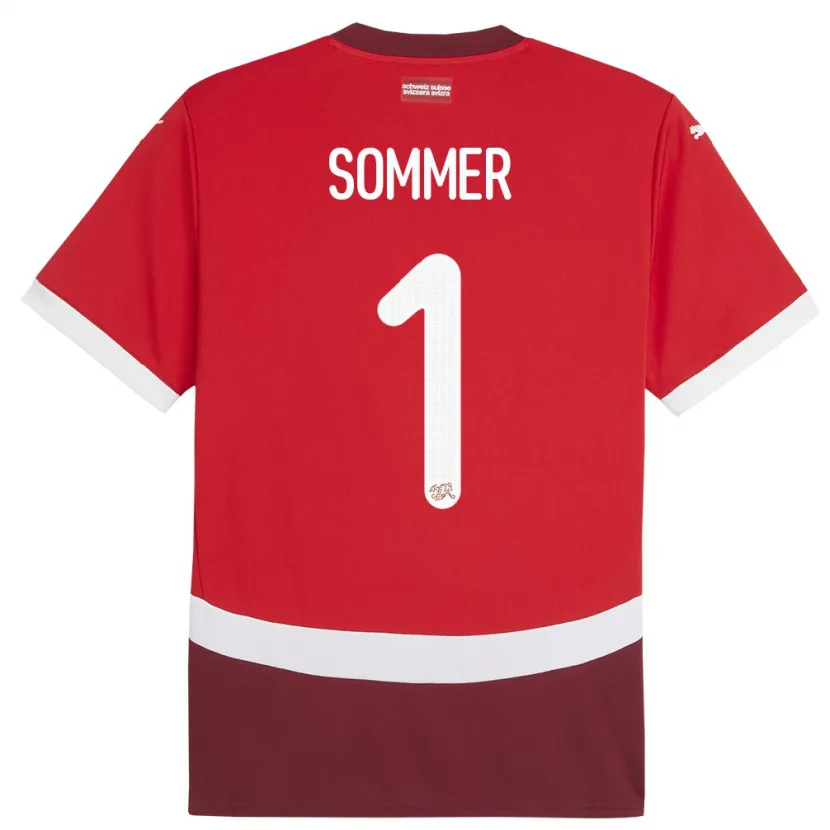 Danxen Homme Maillot Suisse Yann Sommer #1 Rouge Tenues Domicile 24-26 T-Shirt