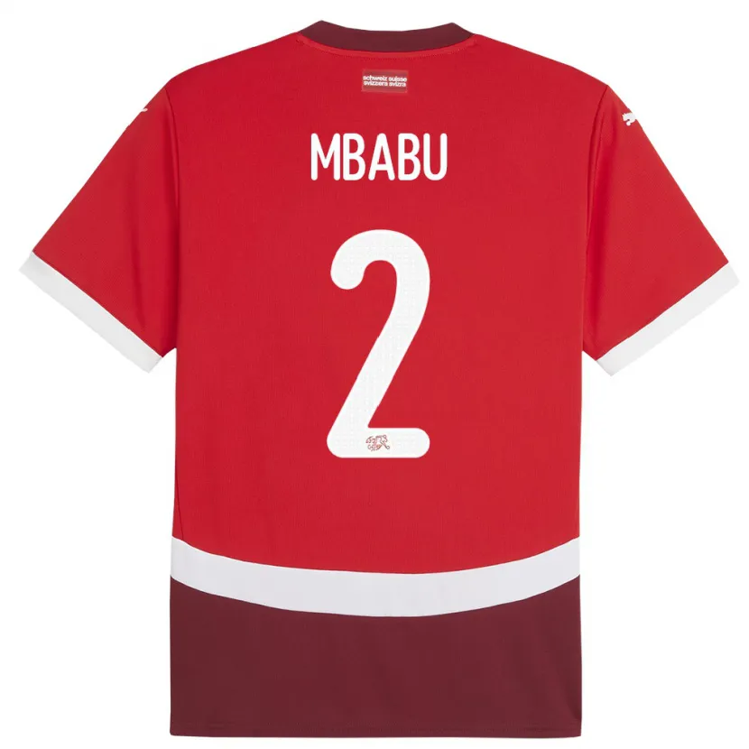 Danxen Homme Maillot Suisse Kevin Mbabu #2 Rouge Tenues Domicile 24-26 T-Shirt