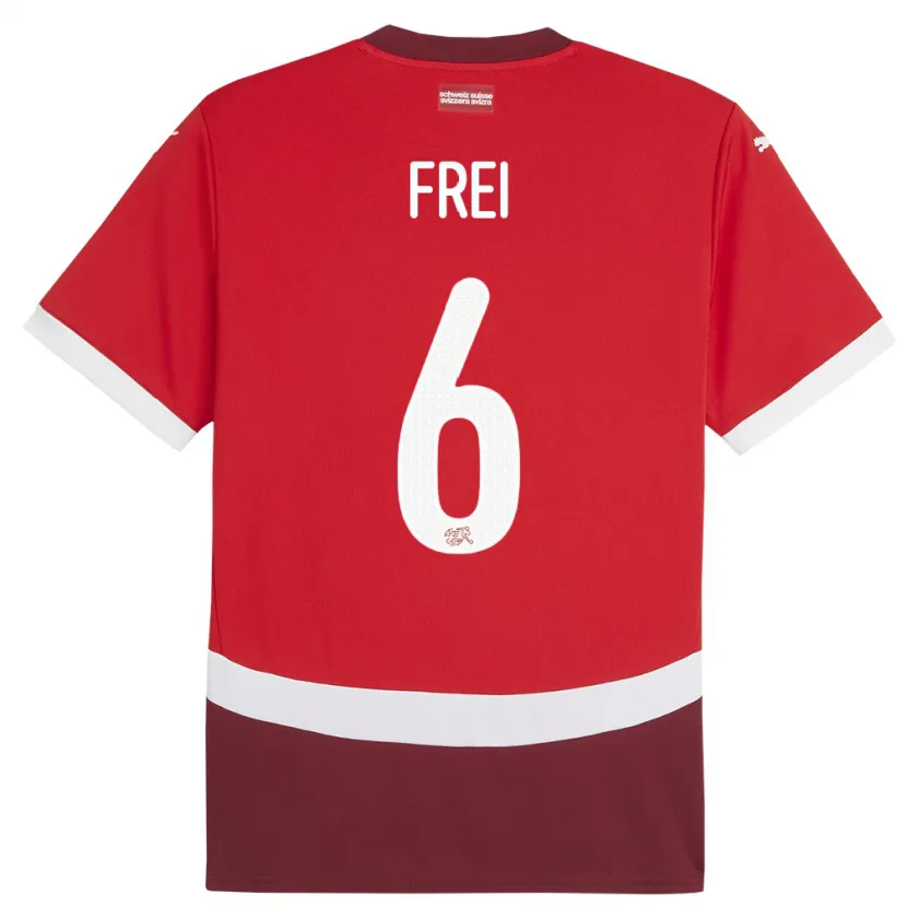 Danxen Homme Maillot Suisse Fabian Frei #6 Rouge Tenues Domicile 24-26 T-Shirt