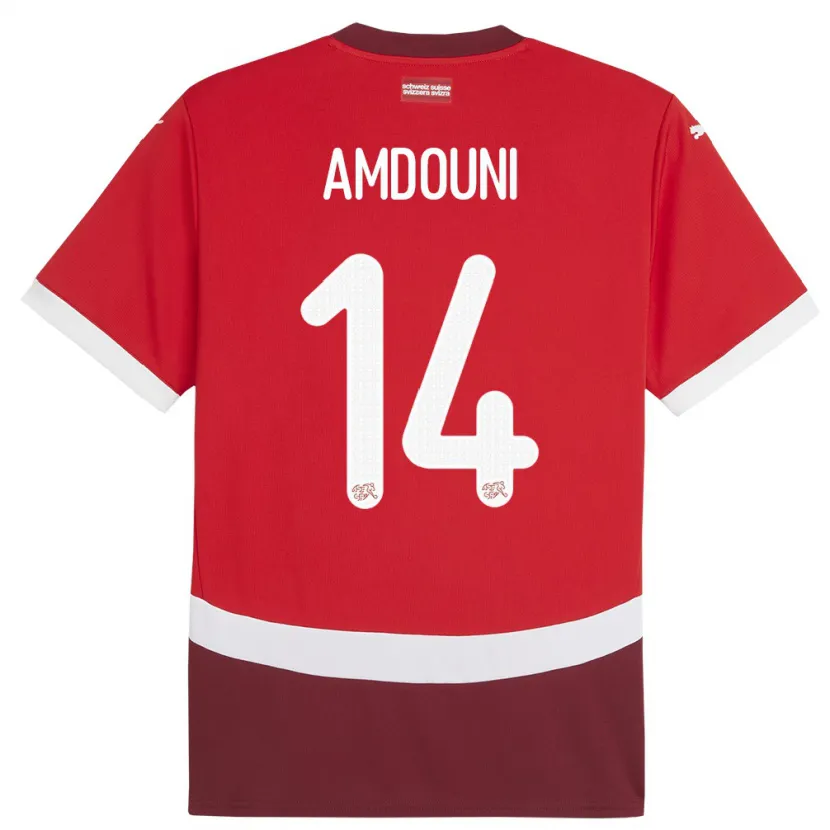 Danxen Homme Maillot Suisse Mohamed Zeki Amdouni #14 Rouge Tenues Domicile 24-26 T-Shirt