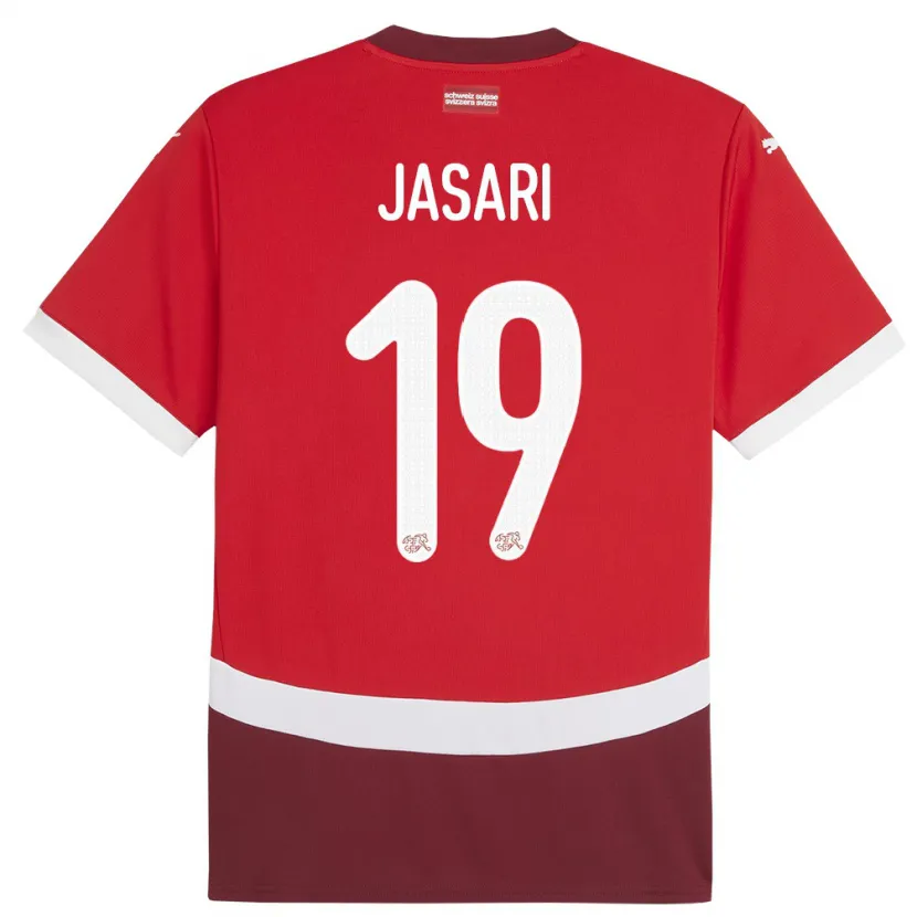 Danxen Homme Maillot Suisse Ardon Jasari #19 Rouge Tenues Domicile 24-26 T-Shirt