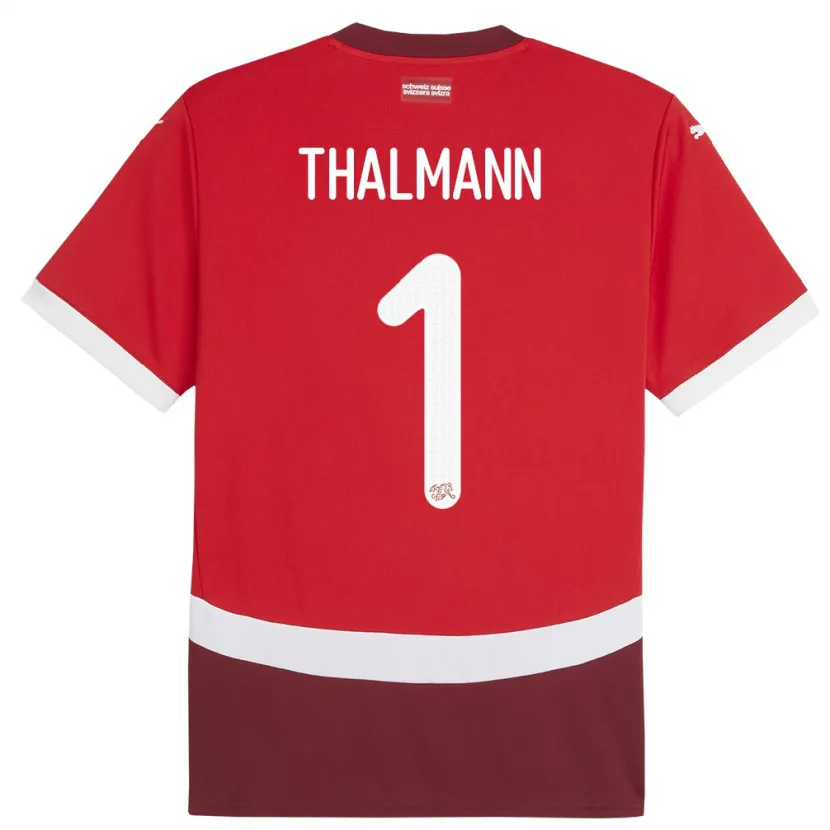 Danxen Homme Maillot Suisse Gaelle Thalmann #1 Rouge Tenues Domicile 24-26 T-Shirt