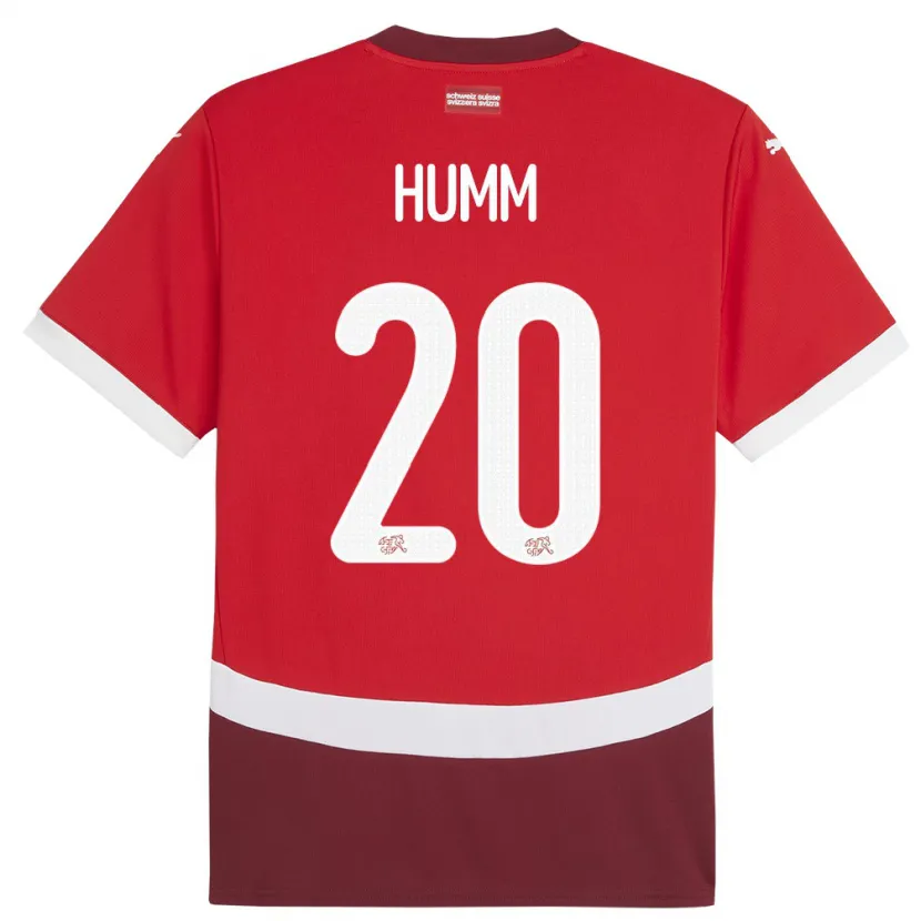Danxen Homme Maillot Suisse Fabienne Humm #20 Rouge Tenues Domicile 24-26 T-Shirt