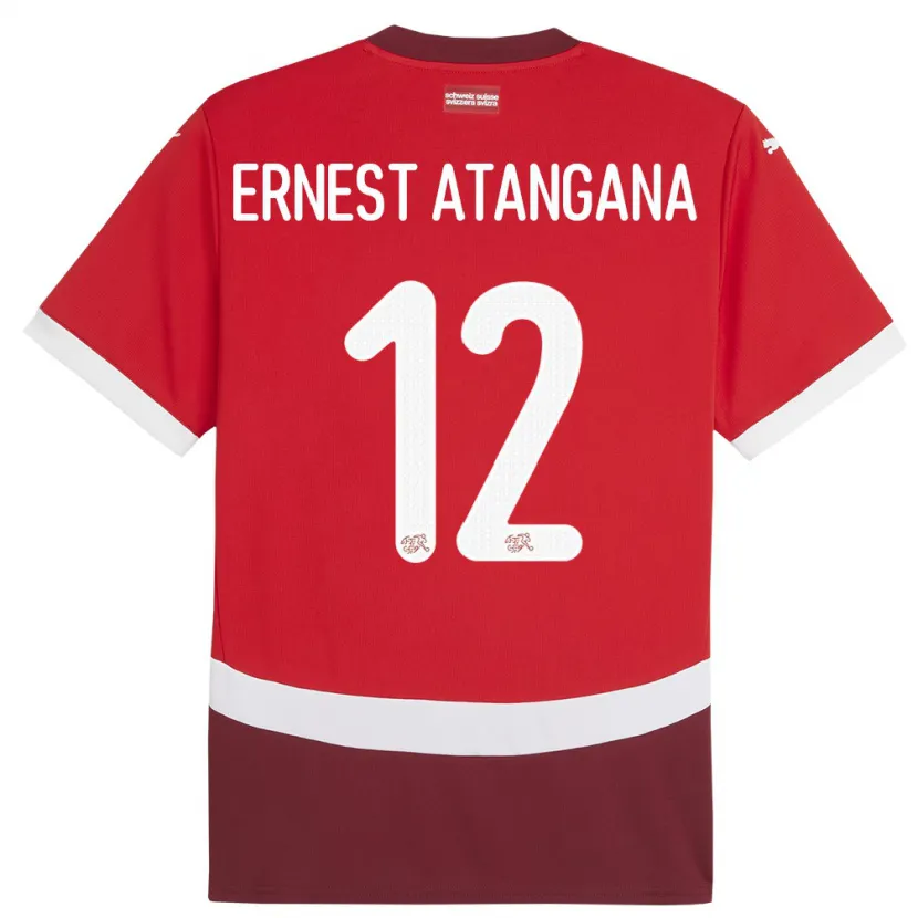 Danxen Homme Maillot Suisse Brian Ernest Atangana #12 Rouge Tenues Domicile 24-26 T-Shirt