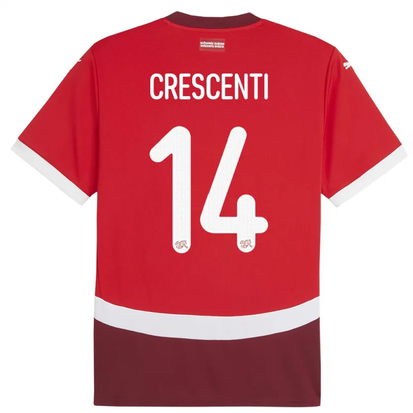 Danxen Homme Maillot Suisse Federico Crescenti #14 Rouge Tenues Domicile 24-26 T-Shirt