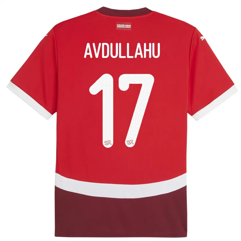Danxen Homme Maillot Suisse Leon Avdullahu #17 Rouge Tenues Domicile 24-26 T-Shirt