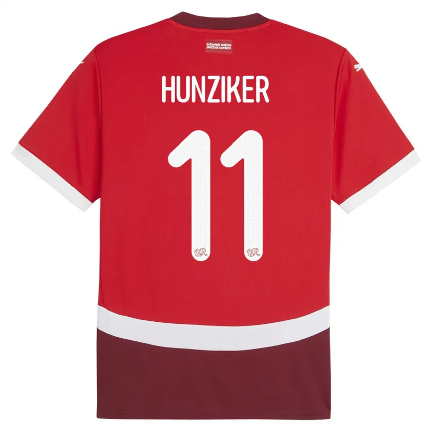 Danxen Homme Maillot Suisse Andrin Hunziker #11 Rouge Tenues Domicile 24-26 T-Shirt