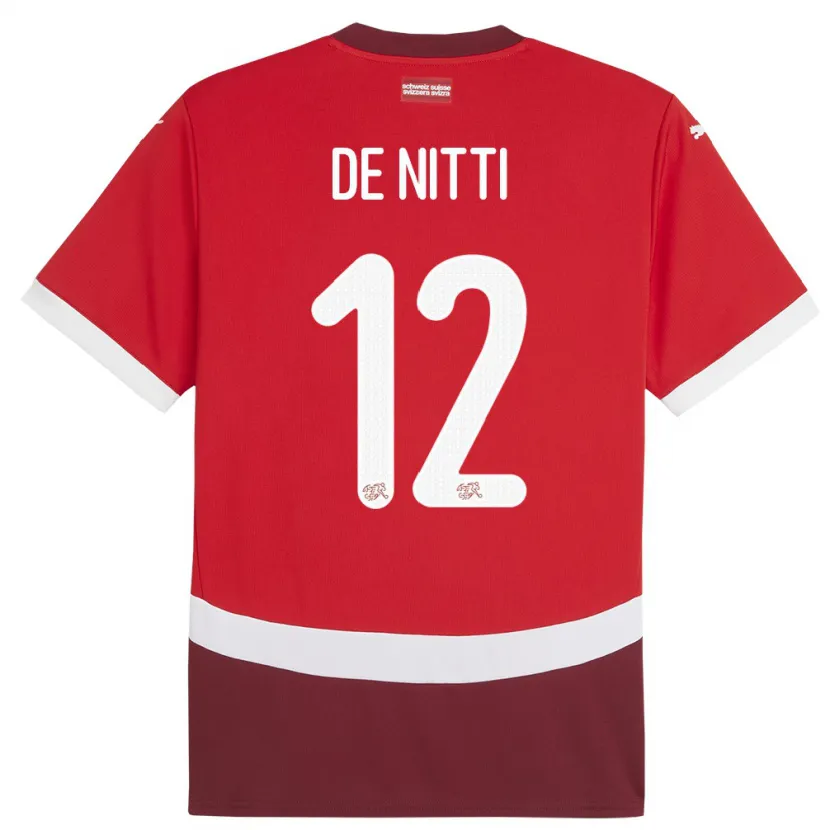 Danxen Homme Maillot Suisse Gianni De Nitti #12 Rouge Tenues Domicile 24-26 T-Shirt