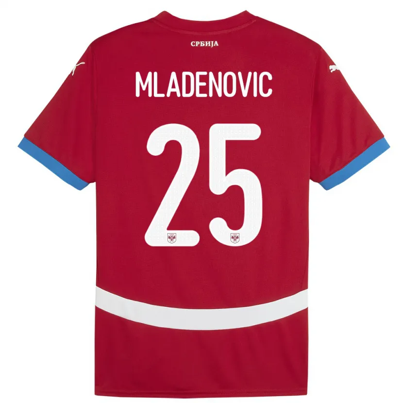 Danxen Homme Maillot Serbie Filip Mladenovic #25 Rouge Tenues Domicile 24-26 T-Shirt