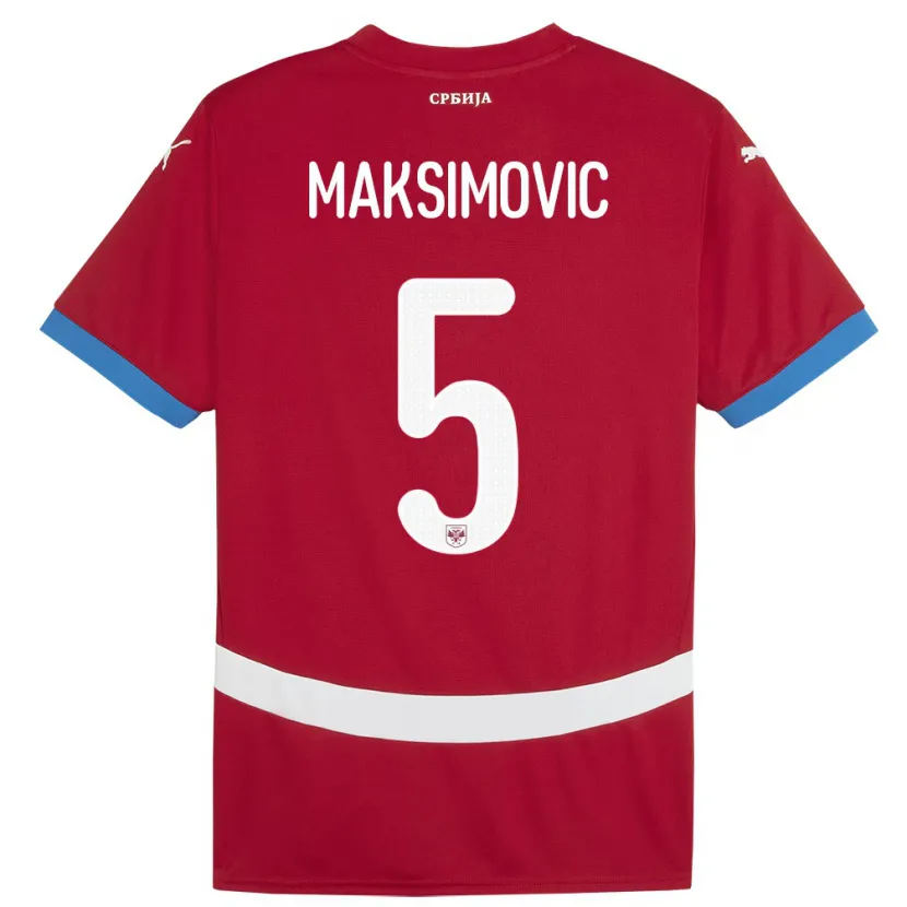 Danxen Homme Maillot Serbie Nemanja Maksimovic #5 Rouge Tenues Domicile 24-26 T-Shirt