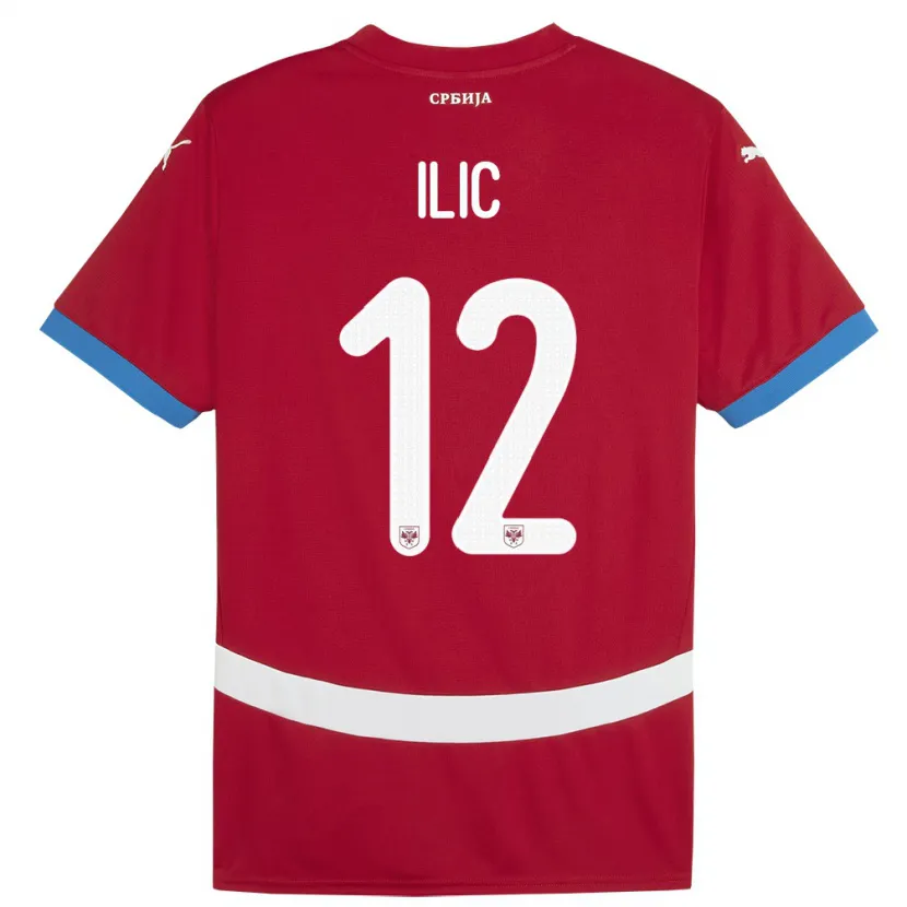Danxen Homme Maillot Serbie Marko Ilic #12 Rouge Tenues Domicile 24-26 T-Shirt