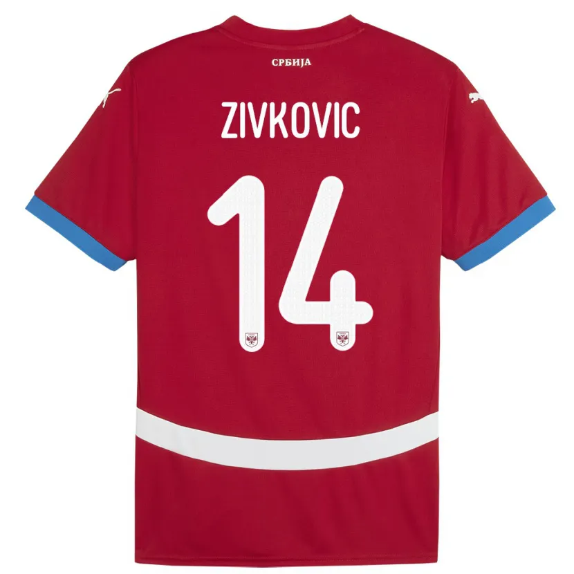 Danxen Homme Maillot Serbie Andrija Zivkovic #14 Rouge Tenues Domicile 24-26 T-Shirt