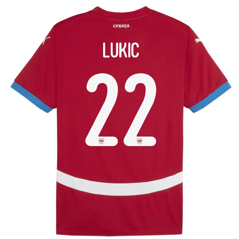 Danxen Homme Maillot Serbie Sasa Lukic #22 Rouge Tenues Domicile 24-26 T-Shirt