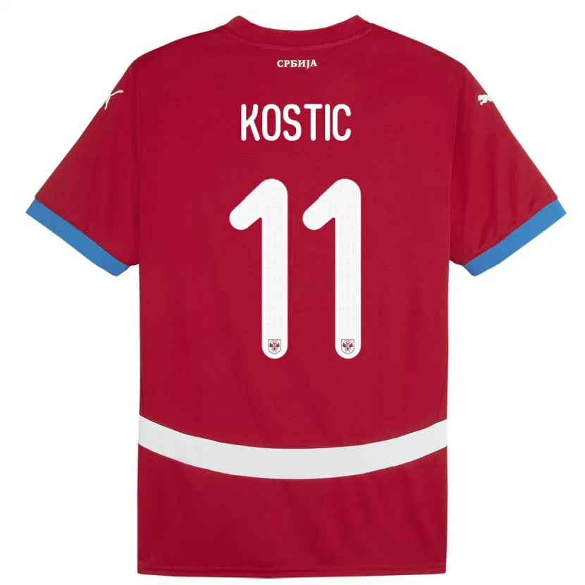 Danxen Homme Maillot Serbie Filip Kostic #11 Rouge Tenues Domicile 24-26 T-Shirt