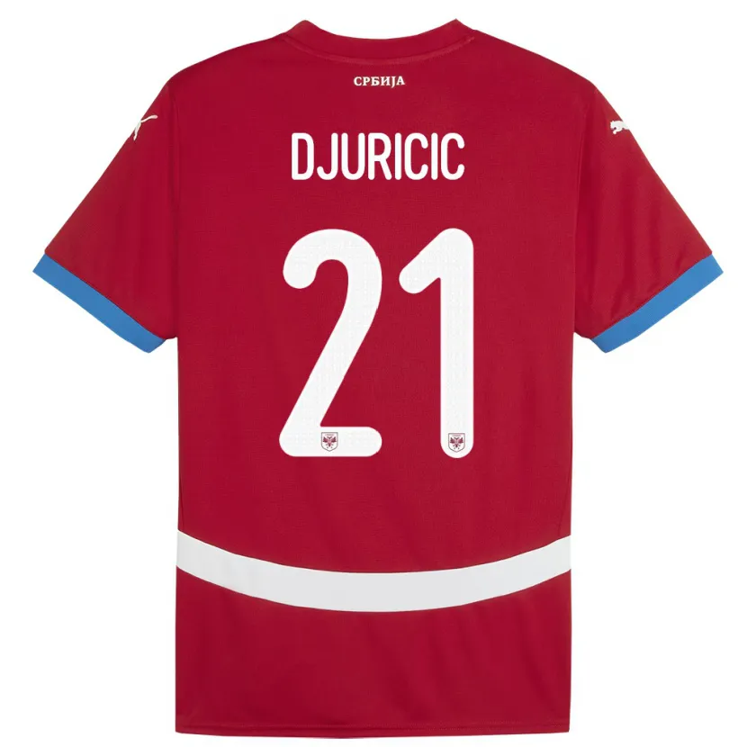 Danxen Homme Maillot Serbie Filip Djuricic #21 Rouge Tenues Domicile 24-26 T-Shirt