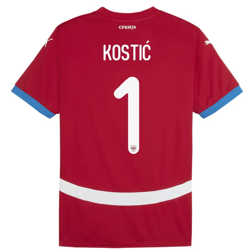 Danxen Homme Maillot Serbie Milica Kostic #1 Rouge Tenues Domicile 24-26 T-Shirt