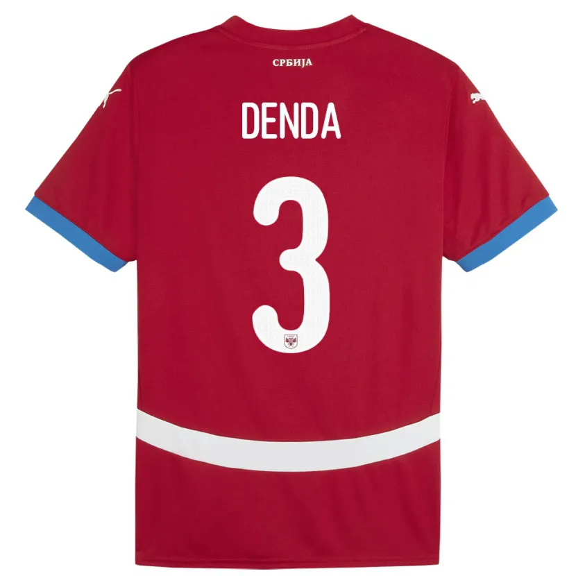 Danxen Homme Maillot Serbie Milica Denda #3 Rouge Tenues Domicile 24-26 T-Shirt