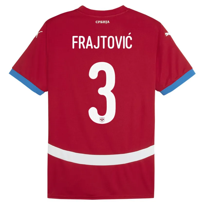 Danxen Homme Maillot Serbie Andela Frajtovic #3 Rouge Tenues Domicile 24-26 T-Shirt