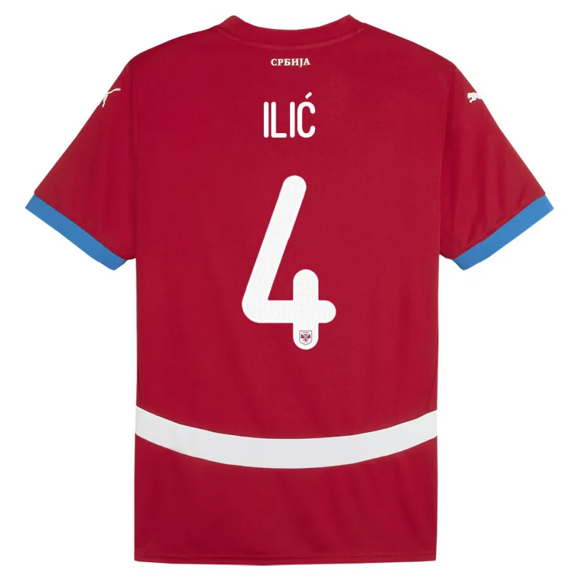 Danxen Homme Maillot Serbie Marija Ilic #4 Rouge Tenues Domicile 24-26 T-Shirt
