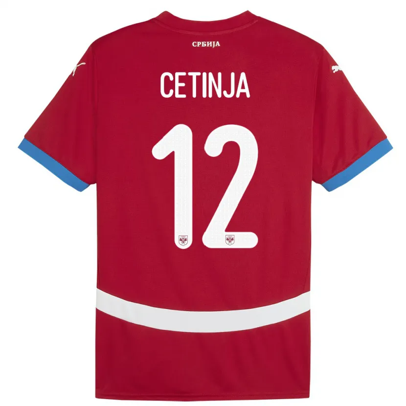 Danxen Homme Maillot Serbie Sara Cetinja #12 Rouge Tenues Domicile 24-26 T-Shirt
