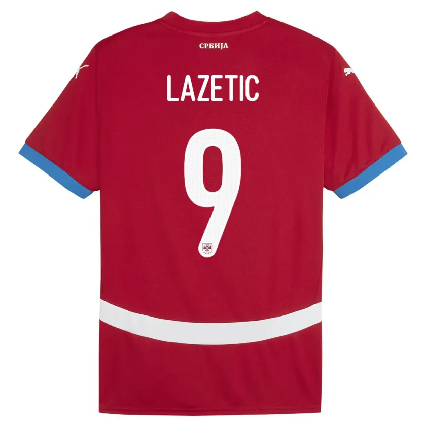 Danxen Homme Maillot Serbie Marko Lazetic #9 Rouge Tenues Domicile 24-26 T-Shirt