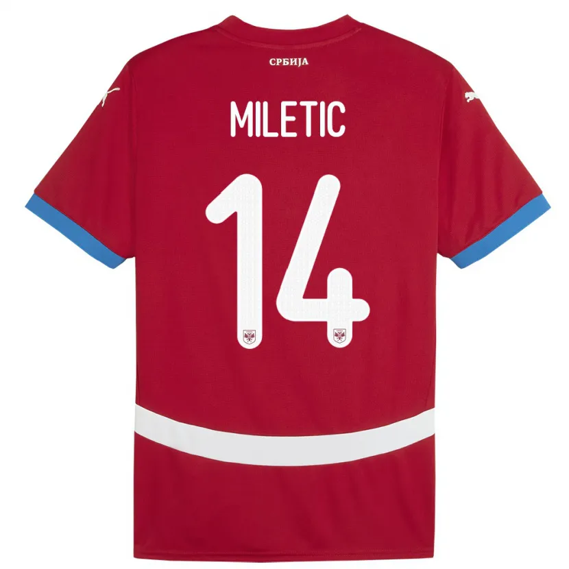 Danxen Homme Maillot Serbie Vladimir Miletic #14 Rouge Tenues Domicile 24-26 T-Shirt