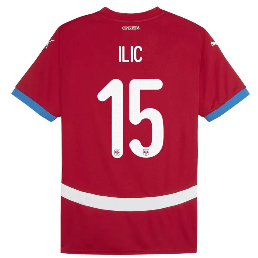 Danxen Homme Maillot Serbie Mihajlo Ilic #15 Rouge Tenues Domicile 24-26 T-Shirt