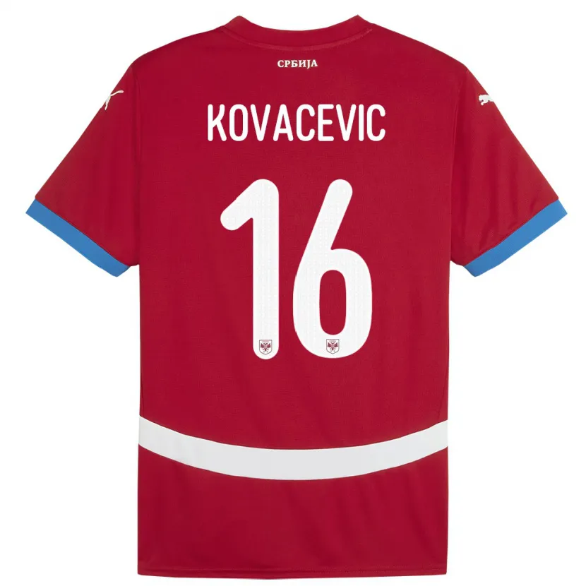 Danxen Homme Maillot Serbie Bojan Kovacevic #16 Rouge Tenues Domicile 24-26 T-Shirt