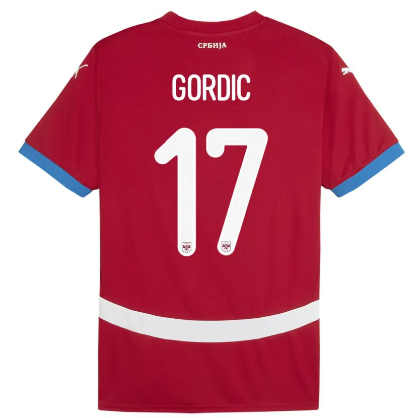 Danxen Homme Maillot Serbie Djordje Gordic #17 Rouge Tenues Domicile 24-26 T-Shirt