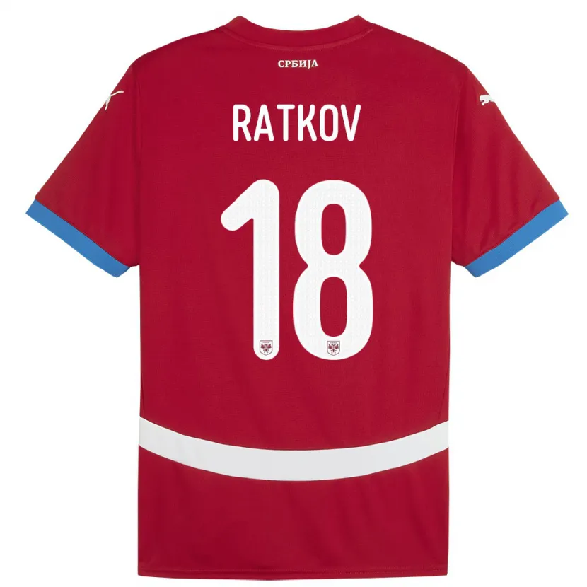 Danxen Homme Maillot Serbie Petar Ratkov #18 Rouge Tenues Domicile 24-26 T-Shirt