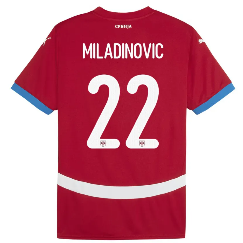 Danxen Homme Maillot Serbie Igor Miladinovic #22 Rouge Tenues Domicile 24-26 T-Shirt
