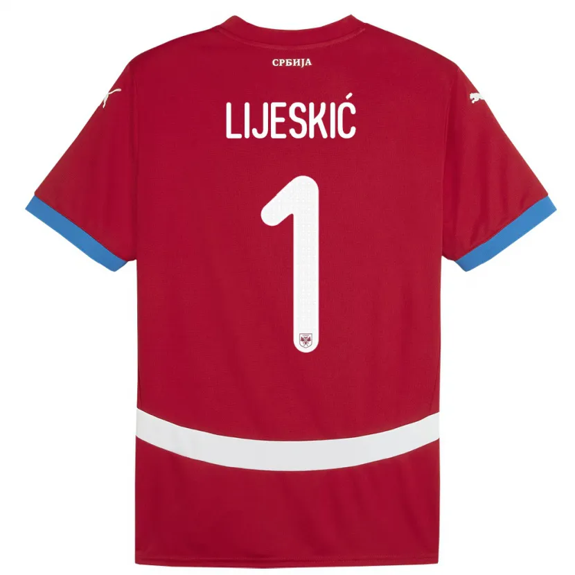Danxen Homme Maillot Serbie Luka Lijeskic #1 Rouge Tenues Domicile 24-26 T-Shirt