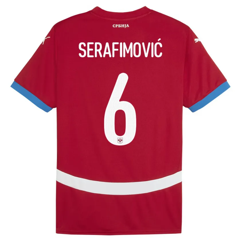 Danxen Homme Maillot Serbie Vojin Serafimovic #6 Rouge Tenues Domicile 24-26 T-Shirt
