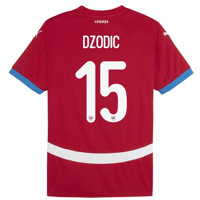 Danxen Homme Maillot Serbie Stefan Dzodic #15 Rouge Tenues Domicile 24-26 T-Shirt