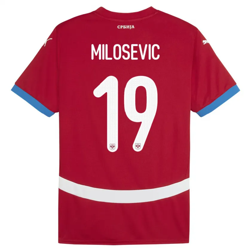 Danxen Homme Maillot Serbie Jovan Milosevic #19 Rouge Tenues Domicile 24-26 T-Shirt