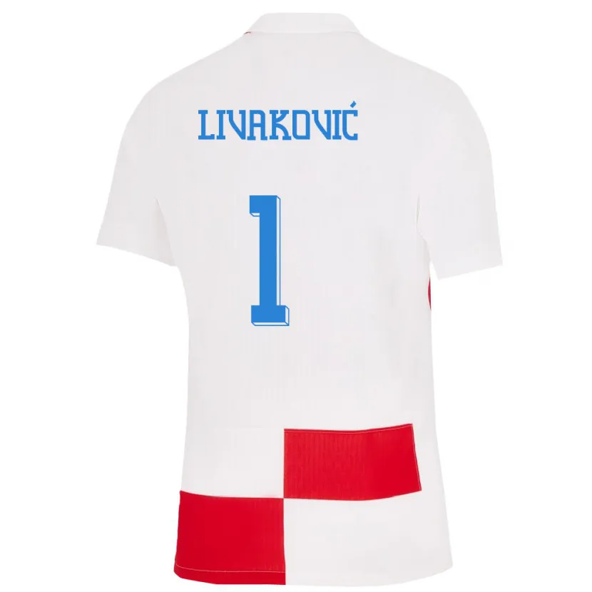 Danxen Homme Maillot Croatie Dominik Livakovic #1 Blanc Rouge Tenues Domicile 24-26 T-Shirt