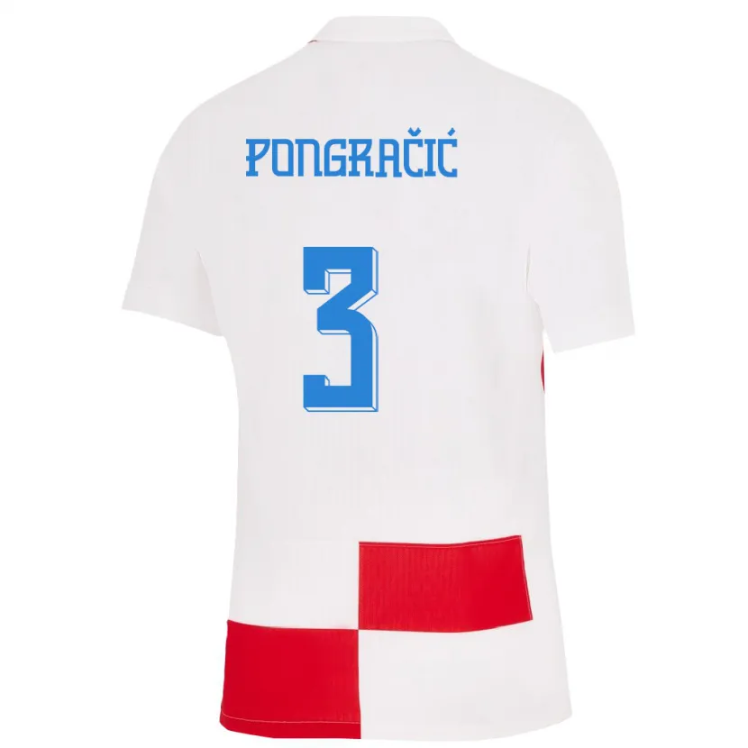Danxen Homme Maillot Croatie Marin Pongracic #3 Blanc Rouge Tenues Domicile 24-26 T-Shirt