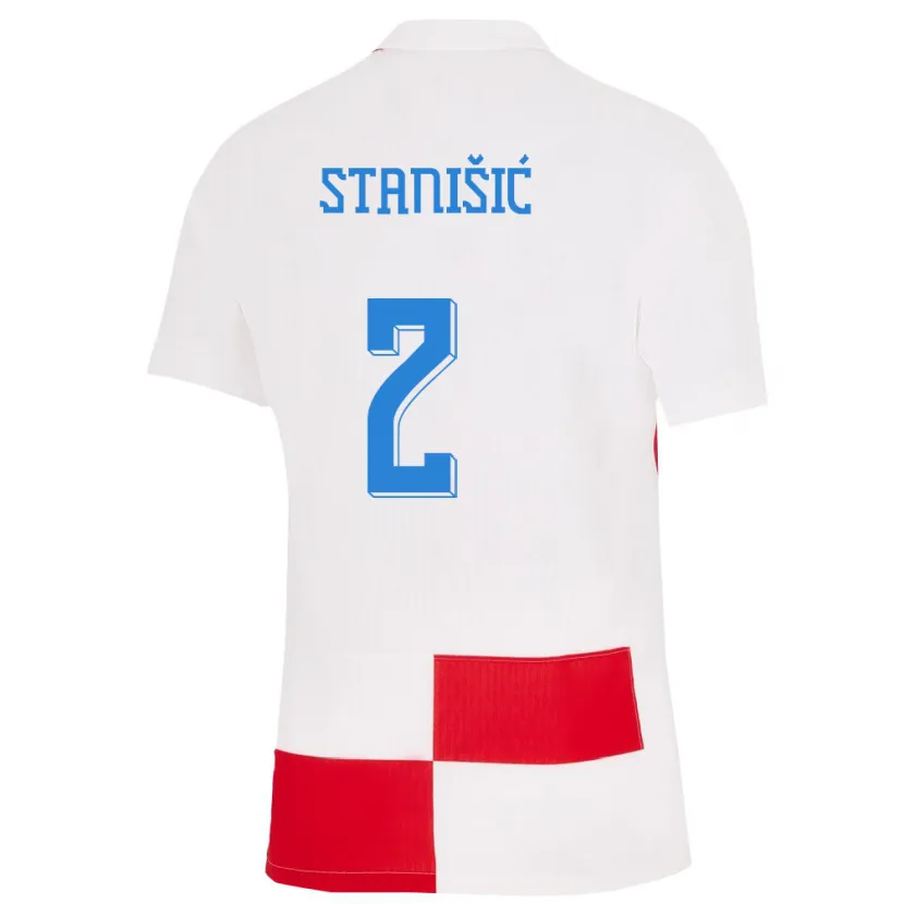 Danxen Homme Maillot Croatie Josip Stanisic #2 Blanc Rouge Tenues Domicile 24-26 T-Shirt