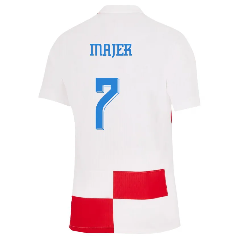 Danxen Homme Maillot Croatie Lovro Majer #7 Blanc Rouge Tenues Domicile 24-26 T-Shirt
