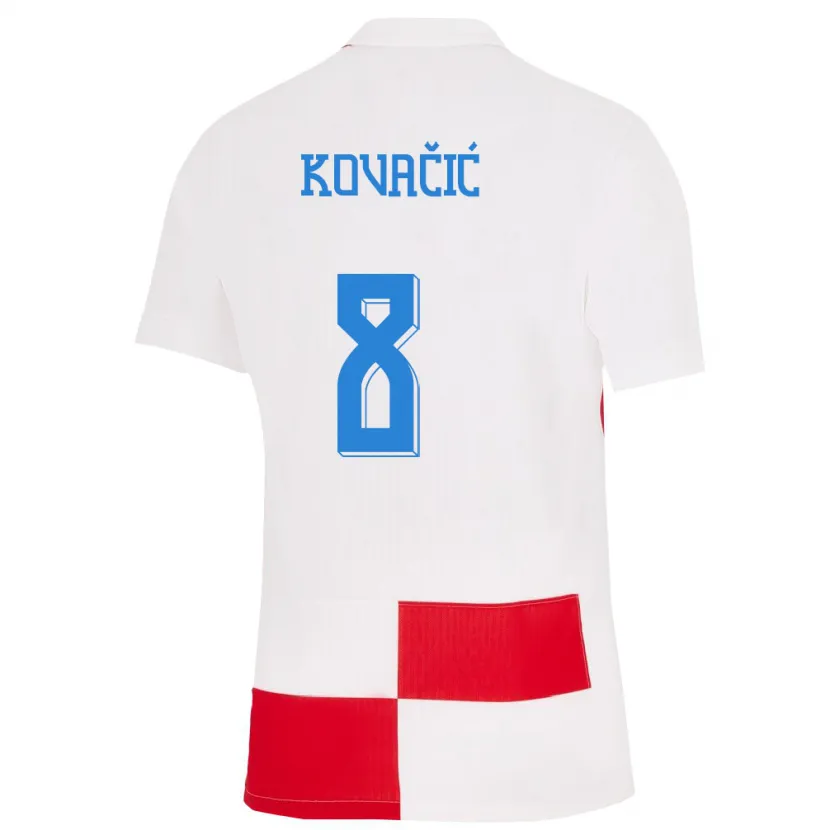 Danxen Homme Maillot Croatie Mateo Kovacic #8 Blanc Rouge Tenues Domicile 24-26 T-Shirt