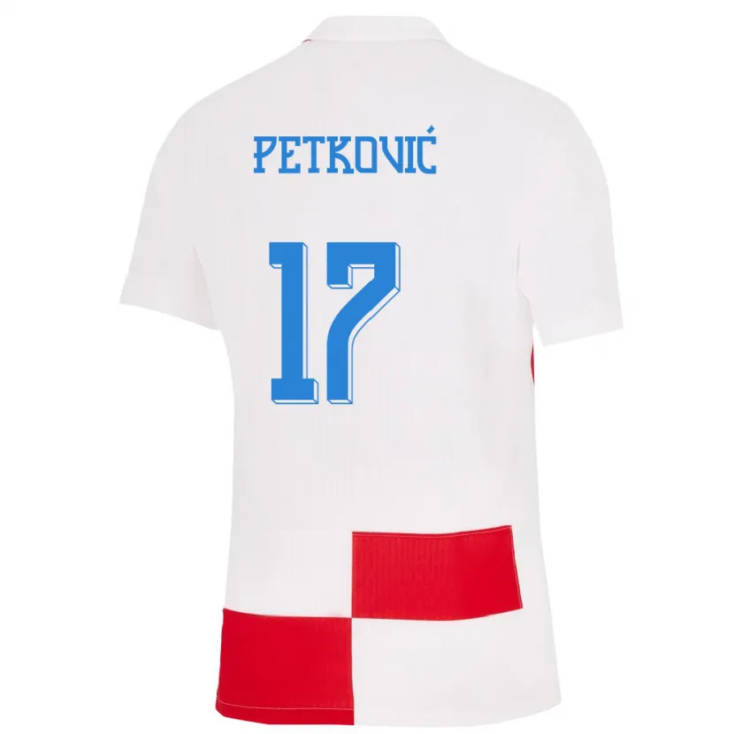 Danxen Homme Maillot Croatie Bruno Petkovic #17 Blanc Rouge Tenues Domicile 24-26 T-Shirt