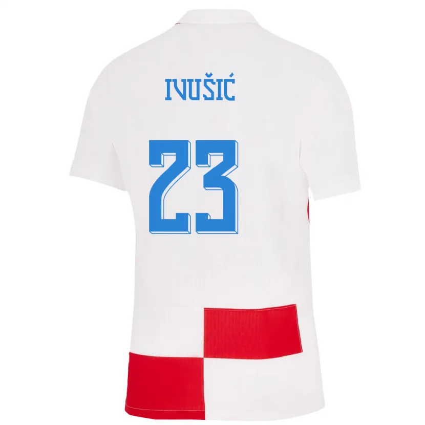 Danxen Homme Maillot Croatie Ivica Ivusic #23 Blanc Rouge Tenues Domicile 24-26 T-Shirt