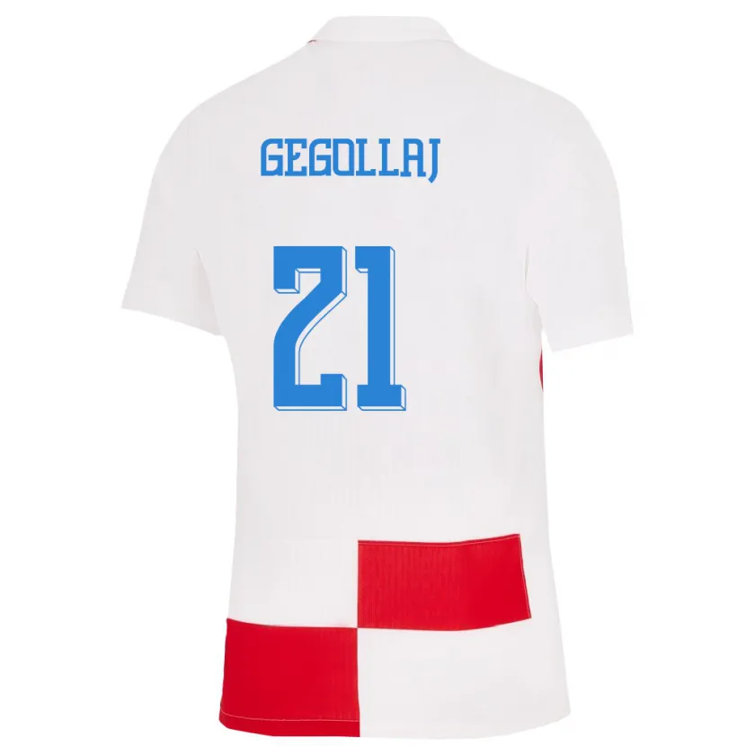 Danxen Homme Maillot Croatie Fatjesa Gegollaj #21 Blanc Rouge Tenues Domicile 24-26 T-Shirt