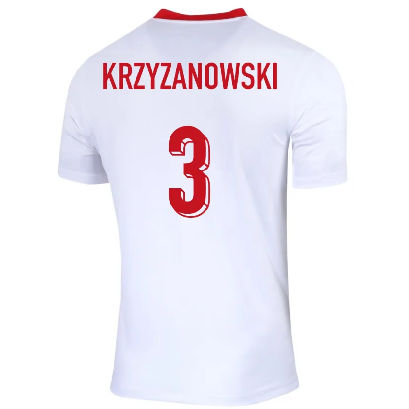 Danxen Homme Maillot Pologne Jakub Krzyzanowski #3 Blanc Tenues Domicile 24-26 T-Shirt