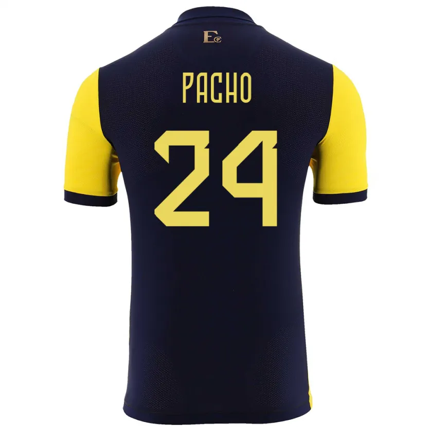 Danxen Homme Maillot Équateur William Pacho #24 Jaune Tenues Domicile 24-26 T-Shirt