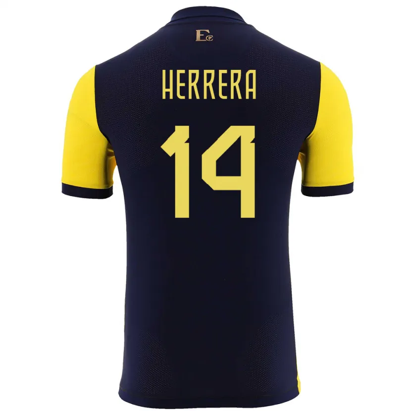 Danxen Homme Maillot Équateur Orlando Herrera #14 Jaune Tenues Domicile 24-26 T-Shirt