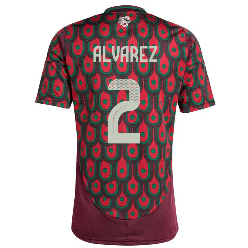 Danxen Homme Maillot Mexique Kevin Alvarez #2 Bordeaux Tenues Domicile 24-26 T-Shirt