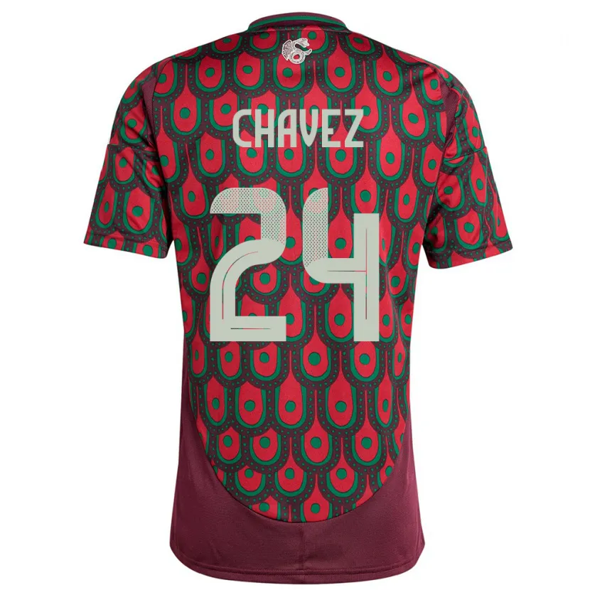 Danxen Homme Maillot Mexique Luis Chavez #24 Bordeaux Tenues Domicile 24-26 T-Shirt